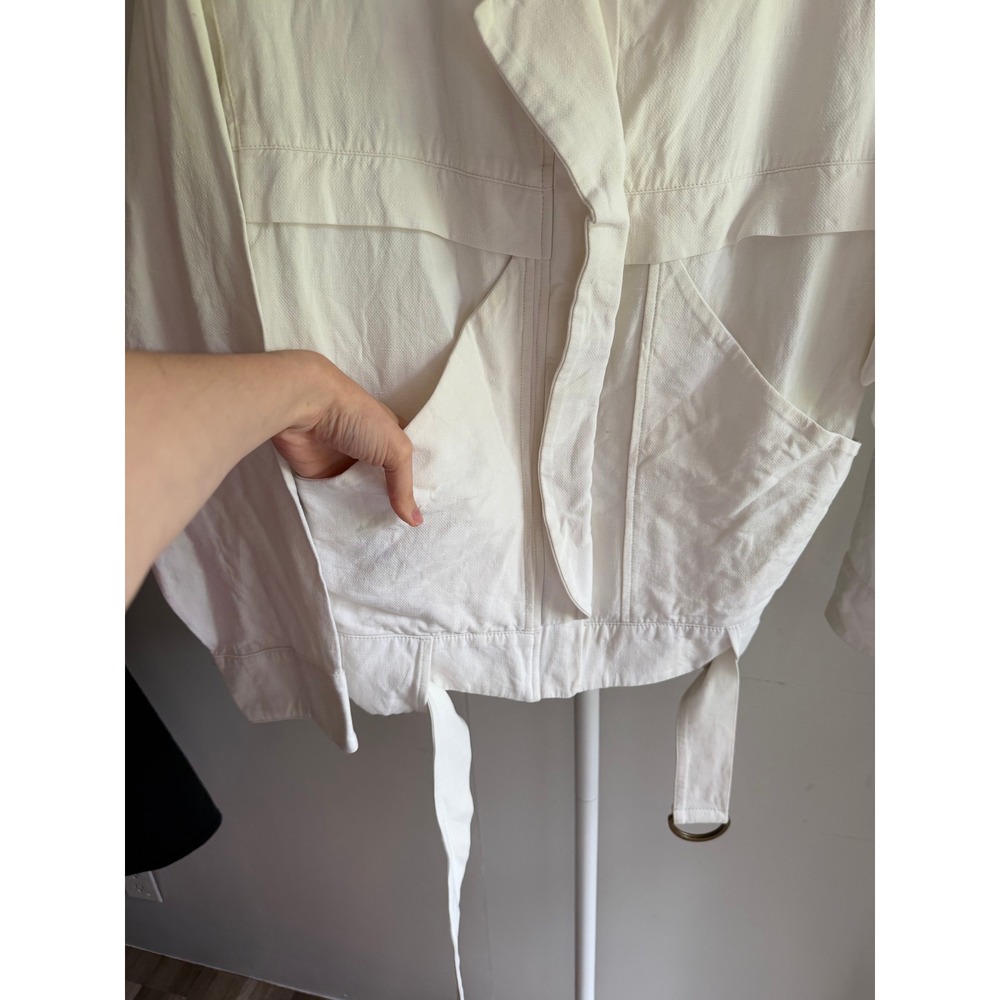 $795 A.L.C. Cotton Linen Utility Jacket Small White Excellent Silk Lined Belted - Picture 4 of 7